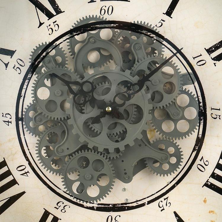 Настенные белые часы с кракелюром и шестерёнками Vintage White Craquelure Wall Clock With Gears