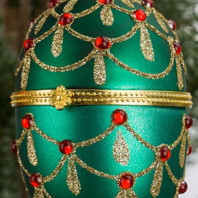 Набор из двух ёлочных игрушек-шкатулок красной и зелёной Set Of 2 Xmas Egg Boxes Jewel Red Green 11 cm