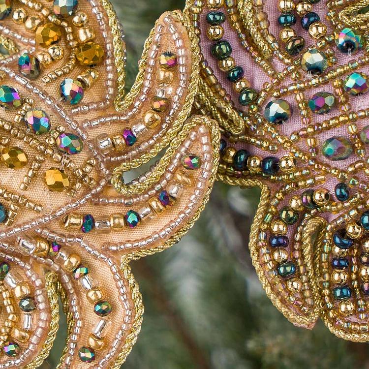 Набор из двух ёлочных игрушек Вышитые бисером крабы Set Of 2 Embroidered Beaded Crabs Purple Gold 16 cm