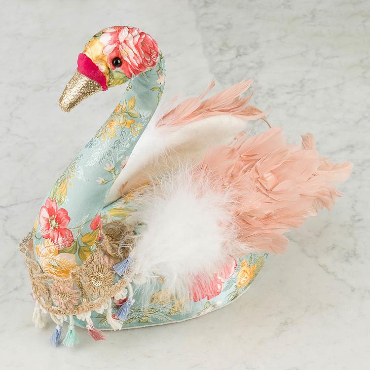 Статуэтка Лебедь с цветочным узором и перьями Swan With Floral Print And Feathers