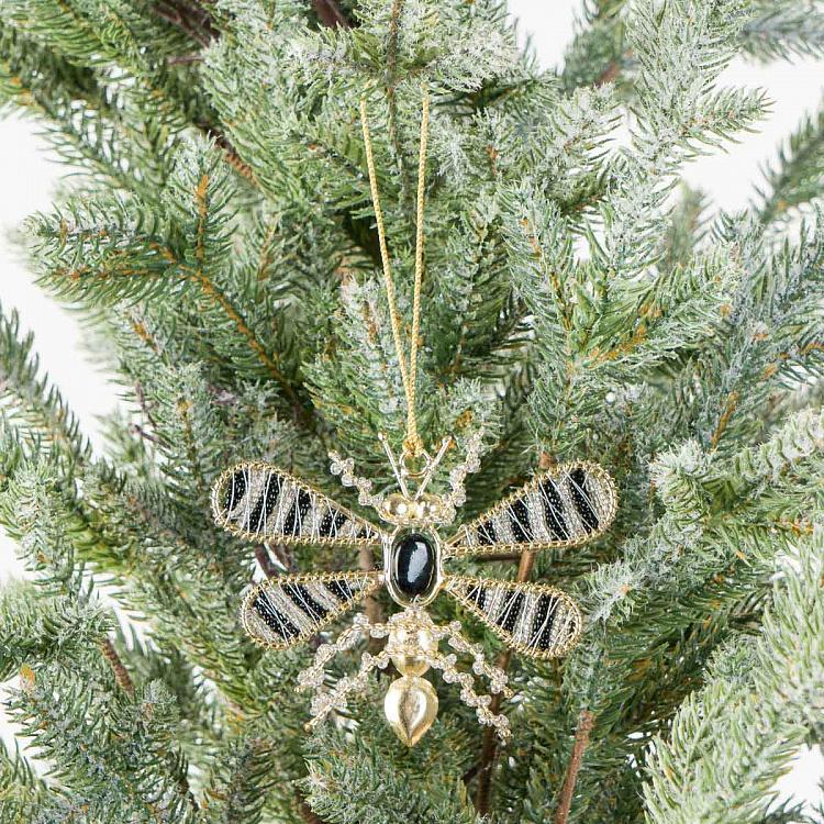 Новогодняя подвеска Золотисто-чёрная стрекоза из бисера  Beads Dragonfly Gold Black 18 cm
