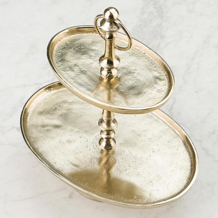 Золотистая двухуровневая овальная сервировочная подставка 2 Tier Oval Plate Gold