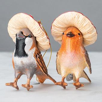 Set Of 2 Mushroom Birds Brown/Red 12,5 cm