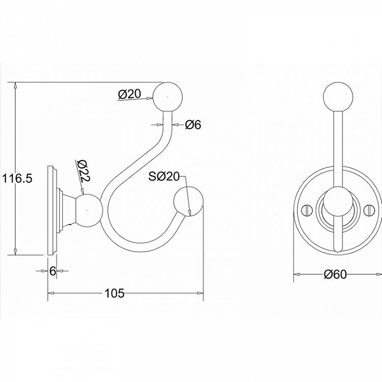 Двухрожковый крючок цвета хром Double Hook Chrome