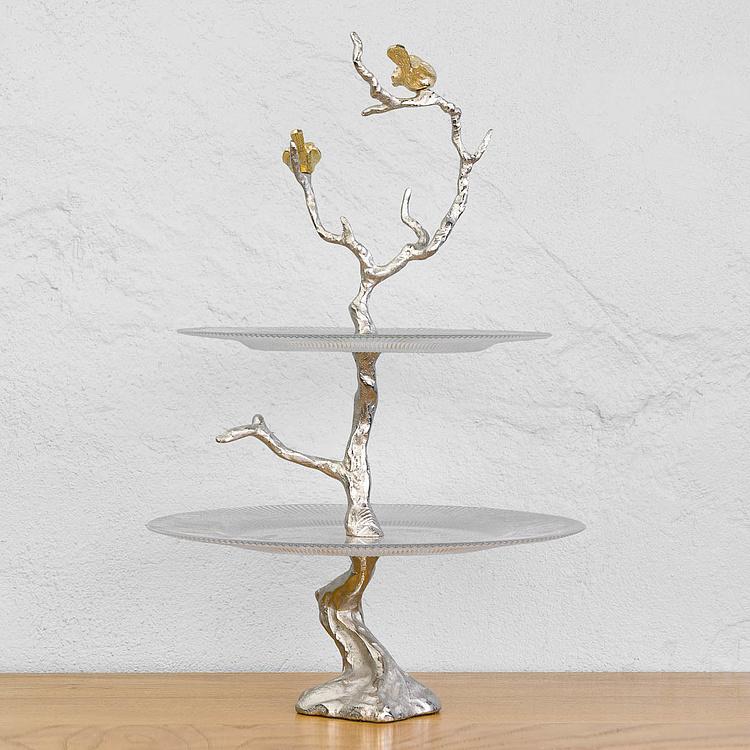 Двухуровневая сервировочная подставка с птицами Atelier 2 Tier Plates Clear