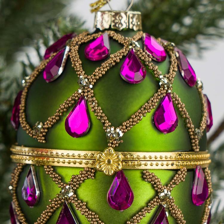 Набор из двух ёлочных игрушек-шкатулок Зелёное и фиолетовое яйцо Set Of 2 Xmas Egg Boxes Jewel Net Green Purple 10 cm