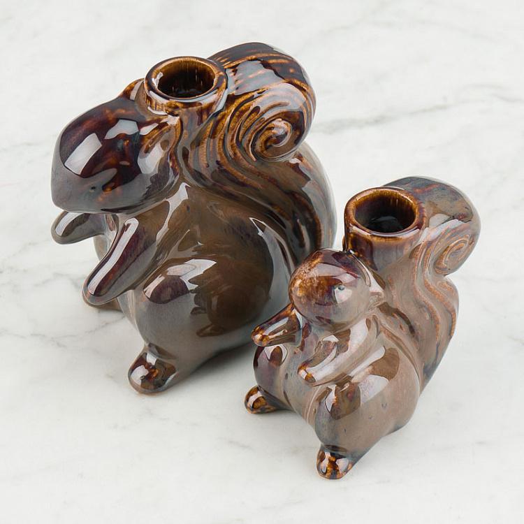 Набор из двух керамических подсвечников Белки Set Of 2 Stoneware Squirrel Candle Holder Brown