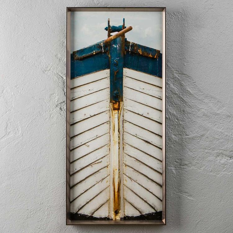 Фото-принт триптих в серебристой раме Сине-белая лодка Set Of 3 Blue And White Boat, Pewter Frame