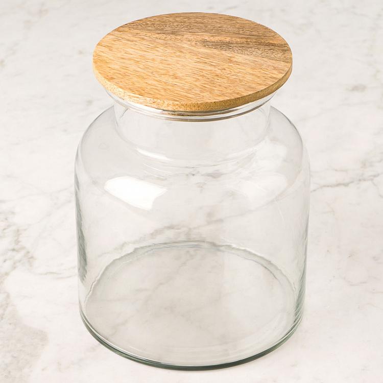 Банка с деревянной крышкой, L Airtight Jar With Flat Wooden Lid Large