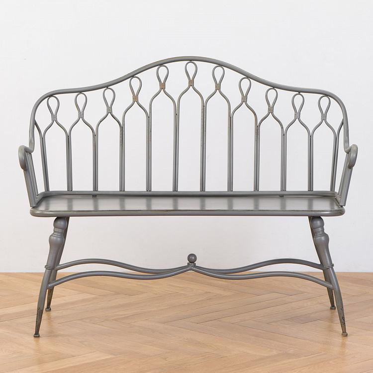 Серая металлическая скамейка с патиной Валери Valery Metal Bench Grey Patina