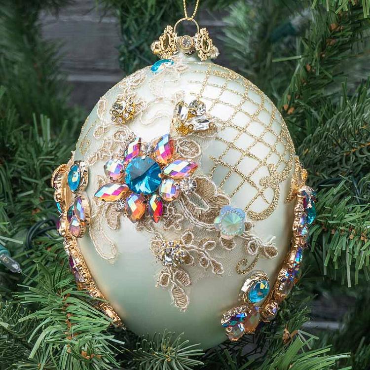 Ёлочная игрушка Яйцо со стразами Glass Fabric Jewel Kings Egg White/Blue 20,5 cm