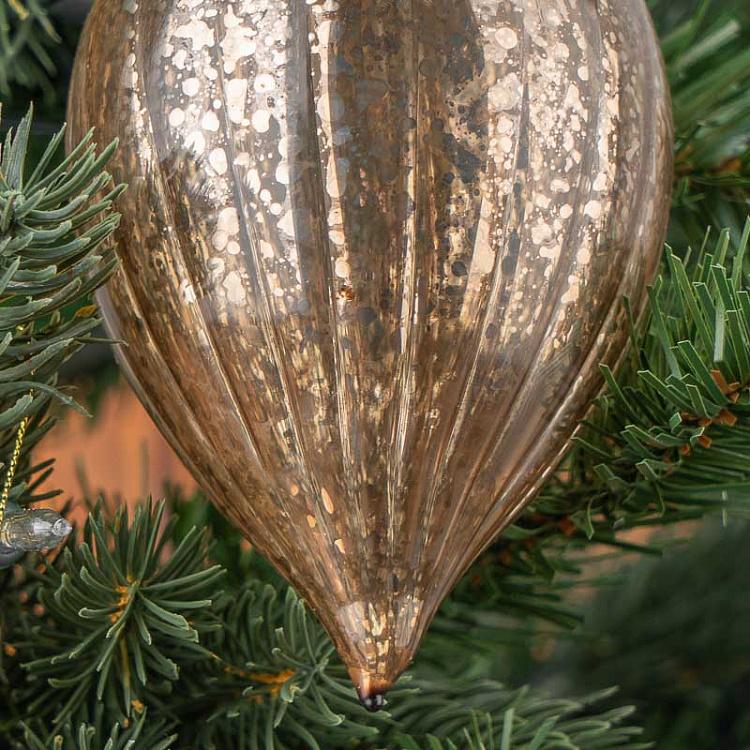 Набор из трёх ёлочных шаров цвета винтажный шампань с вертикальными полосками Set Of 3 Glass Antique Vertical Striped Balls Champagne 10 cm