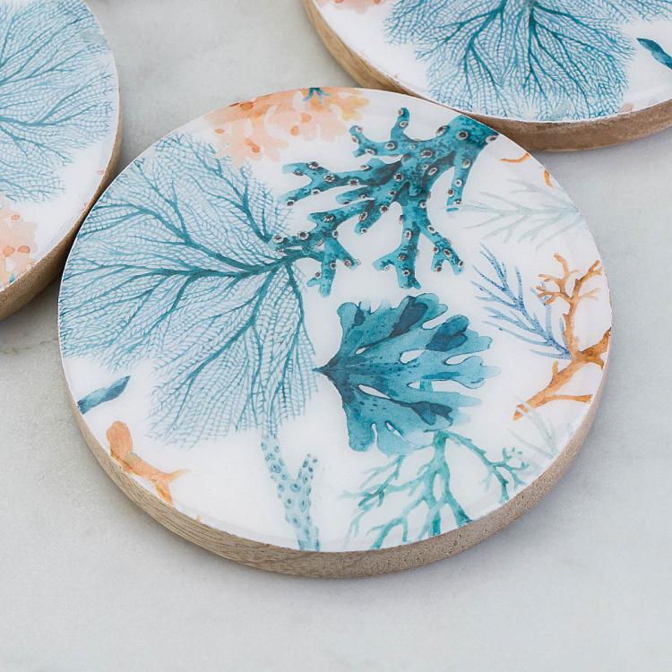 Набор из четырёх подставок под стаканы из дерева манго Кораллы Set Of 4 Coasters Coral Mango Wood