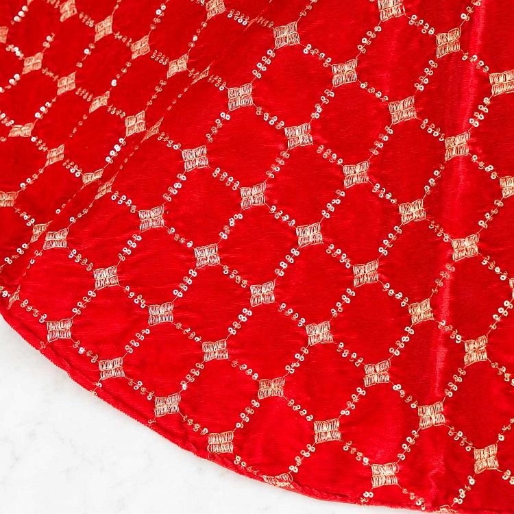 Красный коврик-юбка под ёлку в золотистую клетку Christmas Tree Skirt Red And Gold 93 cm