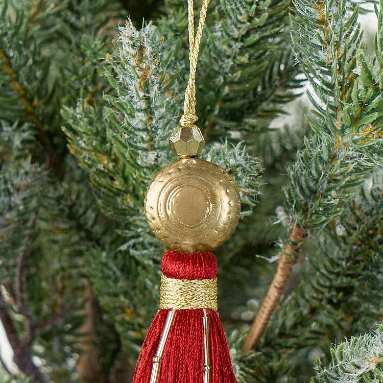 Новогодняя подвеска Красная кисточка с жемчужинами Pearl Pendant With Red Tassel 17 cm