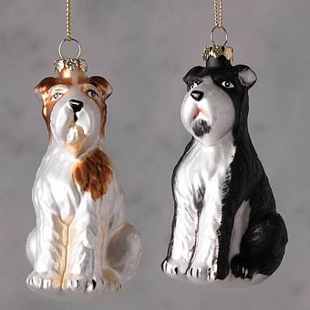 Set Of 2 Glass Dogs Black/Cream 9 cm