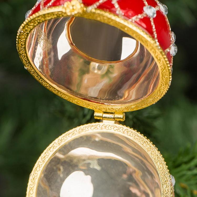 Ёлочная игрушка-шкатулка Красное яйцо с сеточным узором Xmas Egg Box Jewel Net Red 9 cm