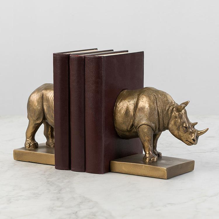 Набор из двух держателей для книг Носорог на прямоугольной подставке Bookend Rhino On Rectangular Stand