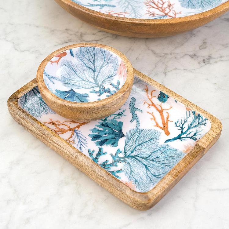 Круглая сервировочная тарелка из дерева манго Кораллы, L Coral Mango Wood Round Serving Plate Large