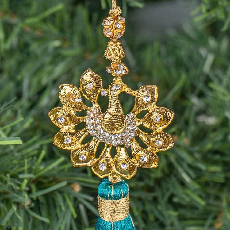 Новогодняя голубая подвеска Павлин Pendant Peacock Blue 18 cm