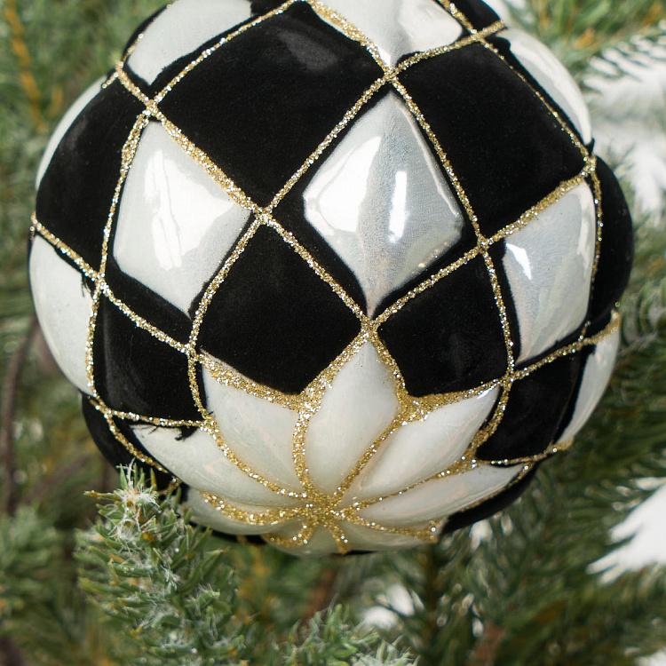 Ёлочная игрушка Чёрно-белый шар в клетку Checkered Ball Black White 10 cm