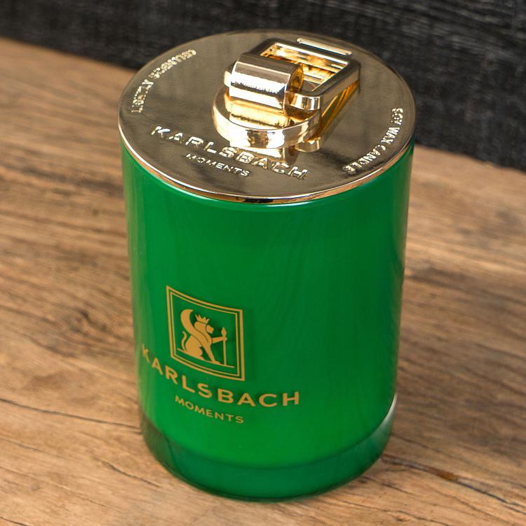 Аромасвеча в зелёном стакане с золотой крышкой Магнолия Aroma Candle In Dark Green Glass With Gold Lid Magnolia
