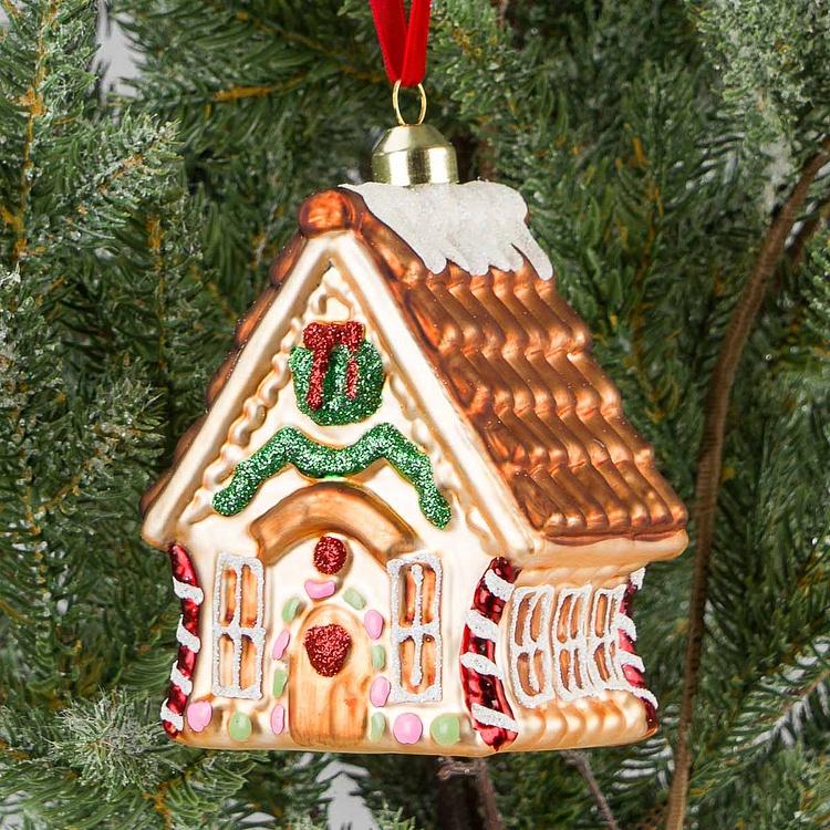 Ёлочная игрушка Бежевый пряничный домик House 13 cm