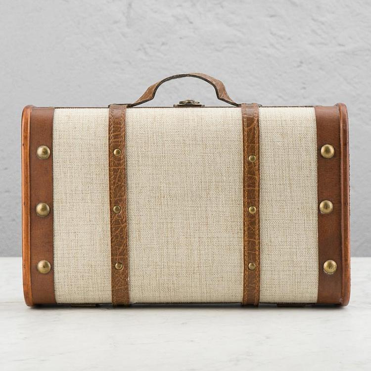 Набор из двух бежевых декоративных чемоданов Set Of 2 Wood Fabric Suitcase Boxes Cream