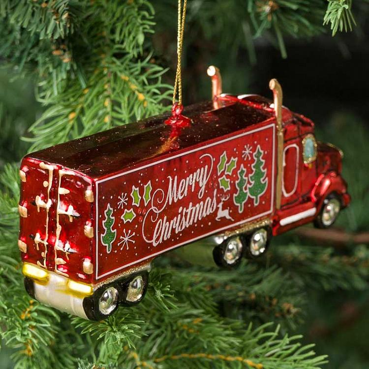 Ёлочная игрушка Красный рождественский грузовик Glass Merry Xmas Truck Red 17,5 cm