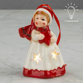 Ceramic White Angel With Lights 9 cm