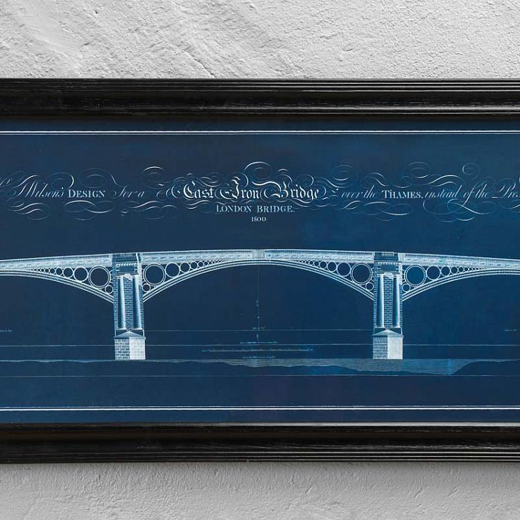 Картина-принт Лондонский мост с синим фоном, S Architectural London Bridge Blue Print Small