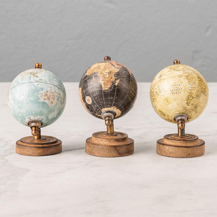 Набор из трёх винтажных маленьких глобусов Set Of 3 Vintage Globes Tiny Mango Wood