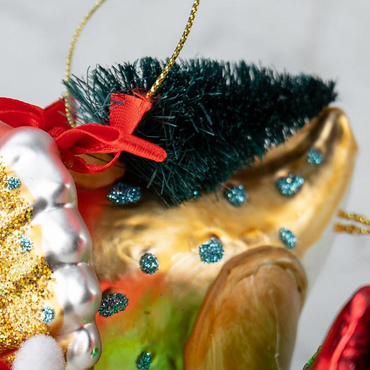 Набор из двух ёлочных игрушек Новогодние динозавры Set Of 2 Glass Xmas Dinosaurus Green/Gold 13 cm