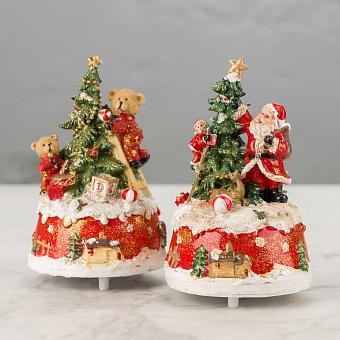 Set Of 2 Music Boxes Bear And Santa 16 cm