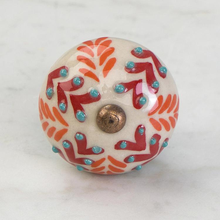 Керамическая мебельная ручка Красный папоротник Orange Red Fern Hand Painted Ceramic Knob