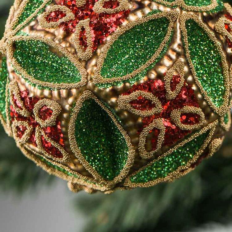 Ёлочная игрушка Стеклянный красно-зелёный с золотом шар Glass Ball Red Green Gold 8 cm