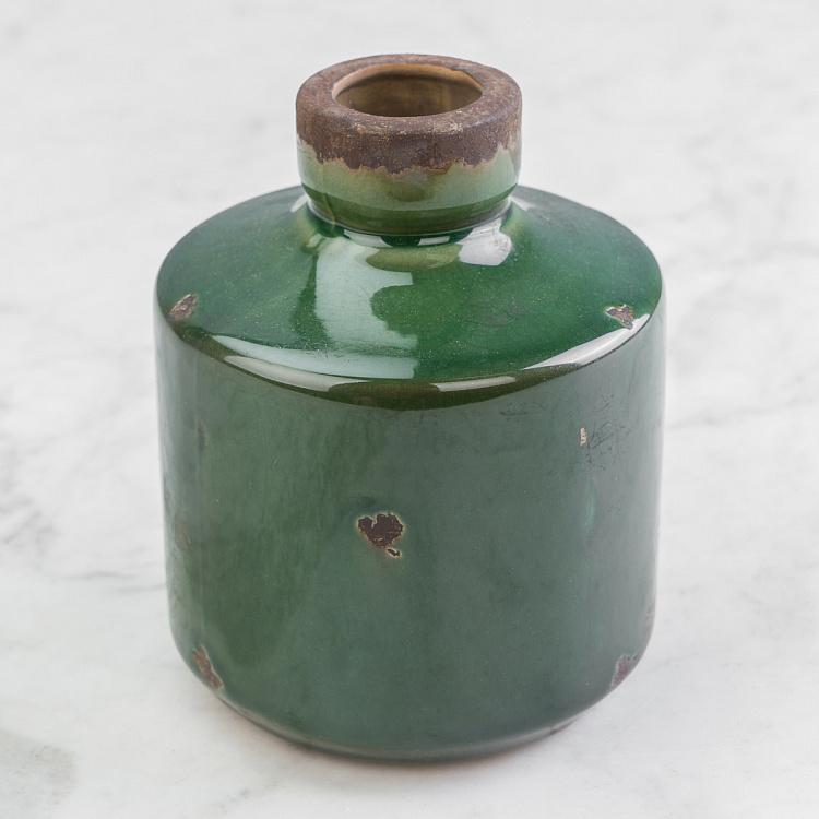 Низкая оливковая керамическая мини-ваза Бутыль Bottle Vase Olive Green Low