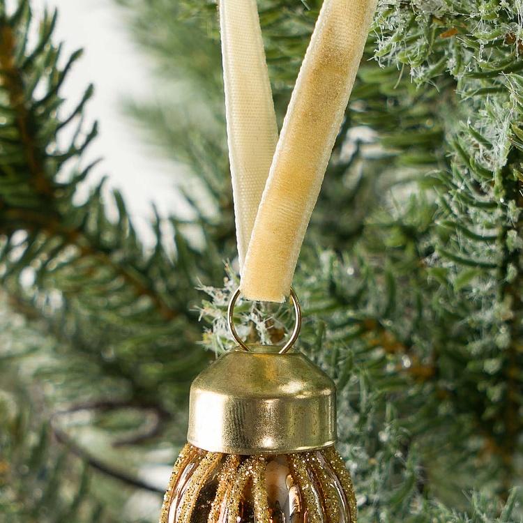 Новогодняя подвеска Золотистая с бордовым бархатом Gold Pendant With Burgundy Velvet 15 cm