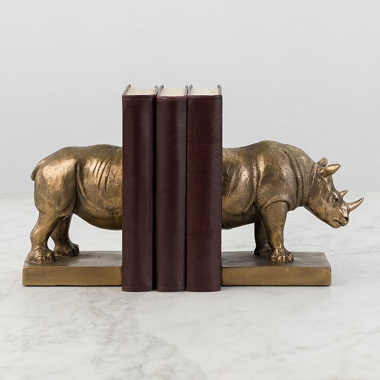 Набор из двух держателей для книг Носорог на прямоугольной подставке Bookend Rhino On Rectangular Stand