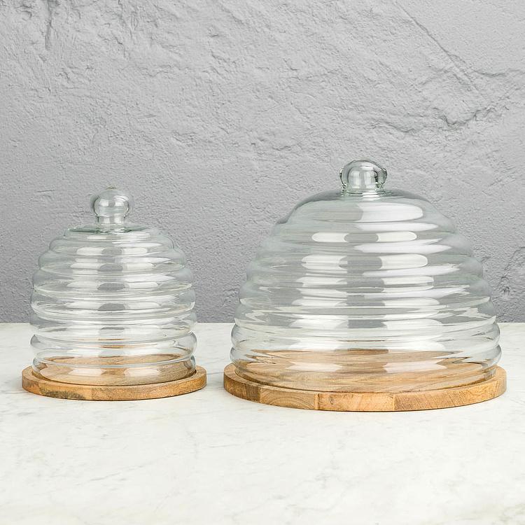Деревянная доска со стеклянным колпаком Улей, S Bee Dish And Cover Small