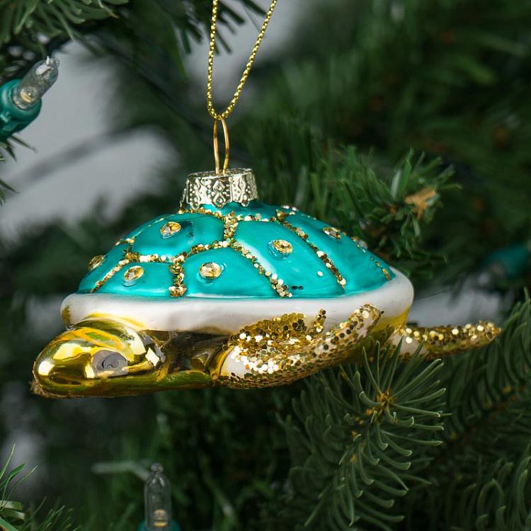 Ёлочная игрушка Бирюзовая черепаха Glass Hanger Tortoise Turquoise 9 cm