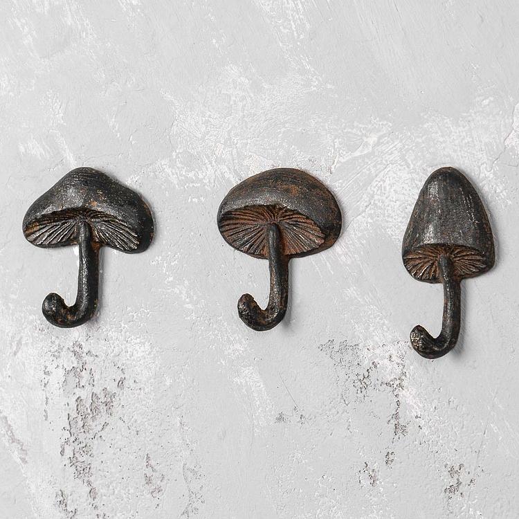 Набор из трёх крючков Грибы Set Of 3 Hooks Mushrooms Cast Iron