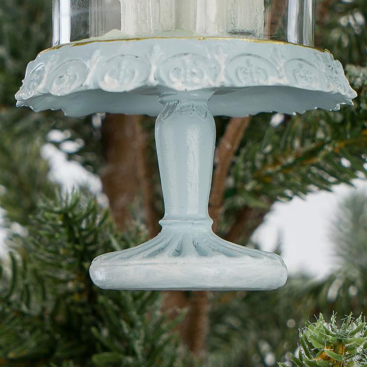 Набор из трёх ёлочных игрушек Пряничные домики под куполом Set Of 3 Gingerbread Houses In Dome Blue White 11,5 cm