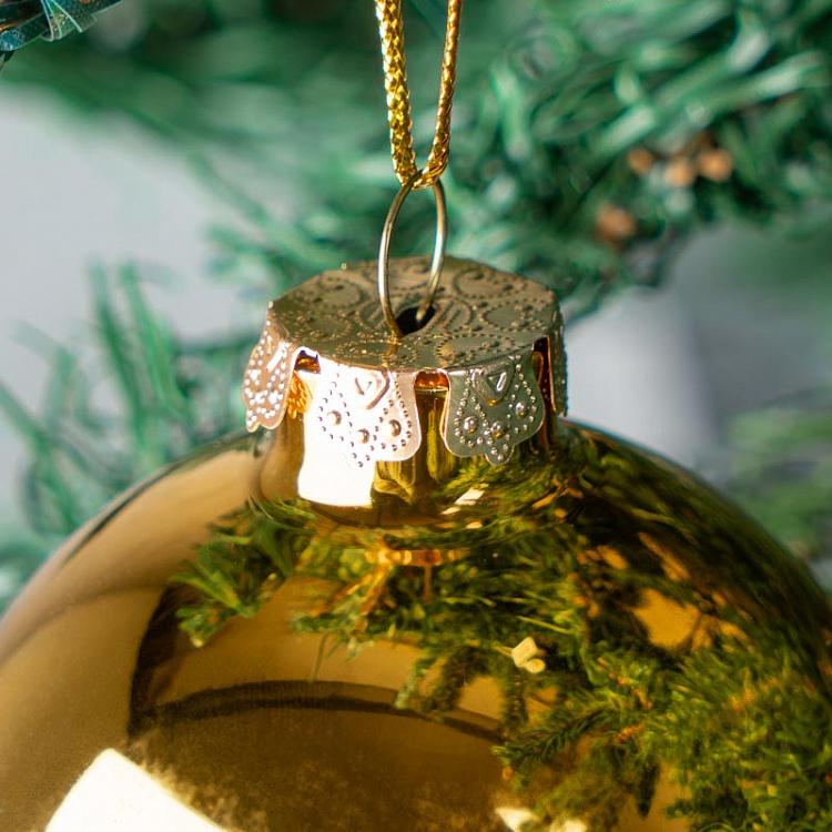 Набор из шести золотых ёлочных шаров Set Of 6 Glass Uni Balls Box Shiny Gold 7 cm