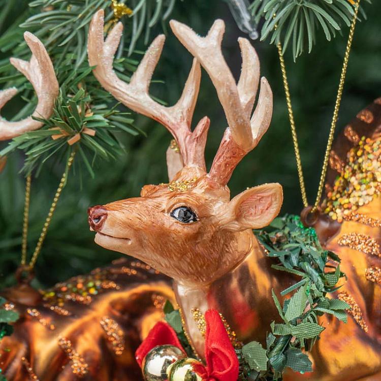 Набор из двух ёлочных игрушек Олени в прыжке Set Of 2 Glass Jumping Xmas Deers Brown 17,5 cm