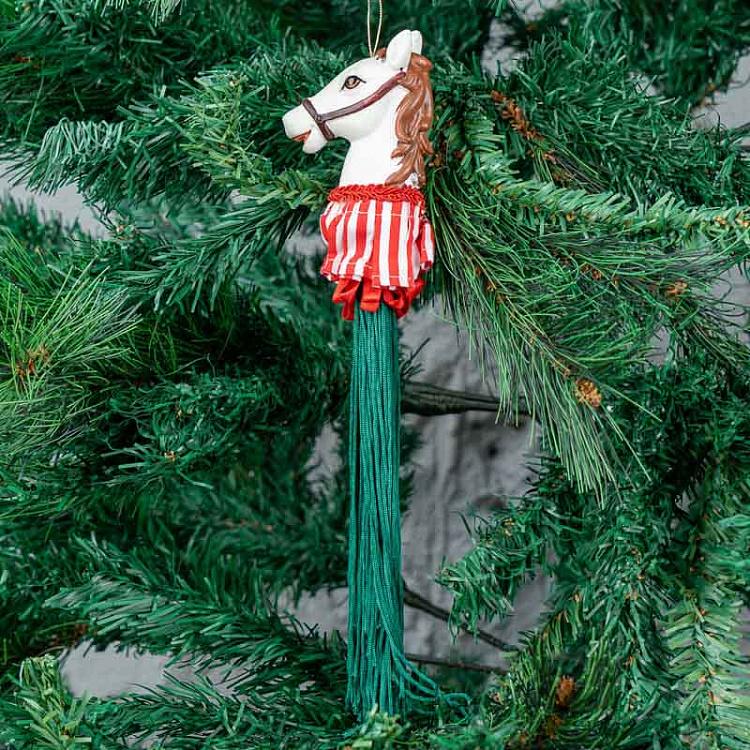 Ёлочная игрушка Лошадка с зелёной кисточкой Xmas Carousel Horse Tassel Green 28 cm