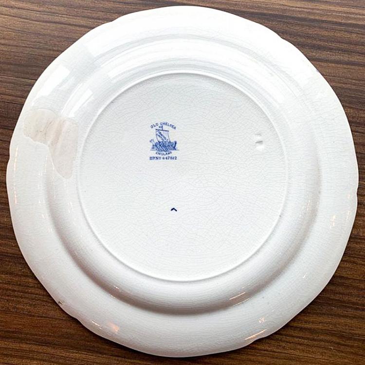 Винтажная тарелка белая с голубым мотивом 17, L Vintage Plate Blue White Large 17