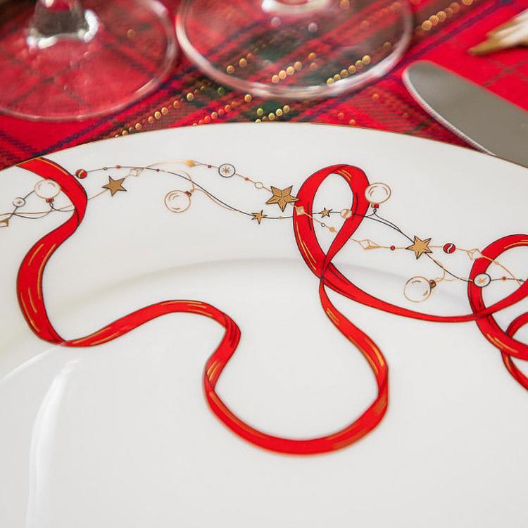 Обеденная тарелка Новогодняя с красной лентой 1 New Year Pine Dinner Plate 1