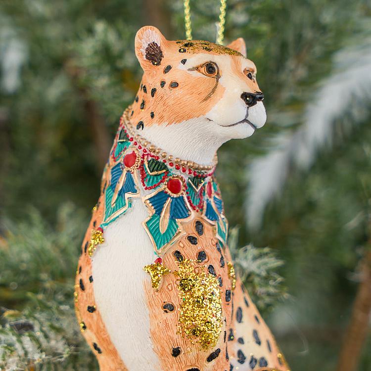 Ёлочная игрушка Экзотический леопард Exotic Sitting Leopard Orange Brown 10 cm