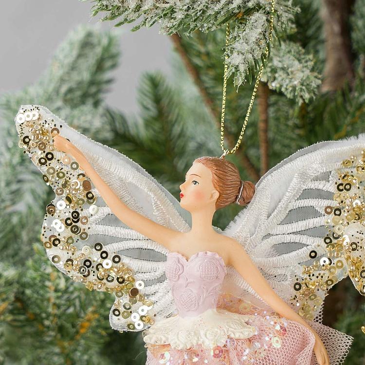 Набор из двух ёлочных игрушек Феи-балерины в тюлевых платьях Set Of 2 Tulle Fairy Ballerinas Pink Purple 17,5 cm